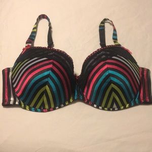 Cacique from Lane Bryant Rainbow 🌈 Striped Black Lace Balconette Bra with Bows